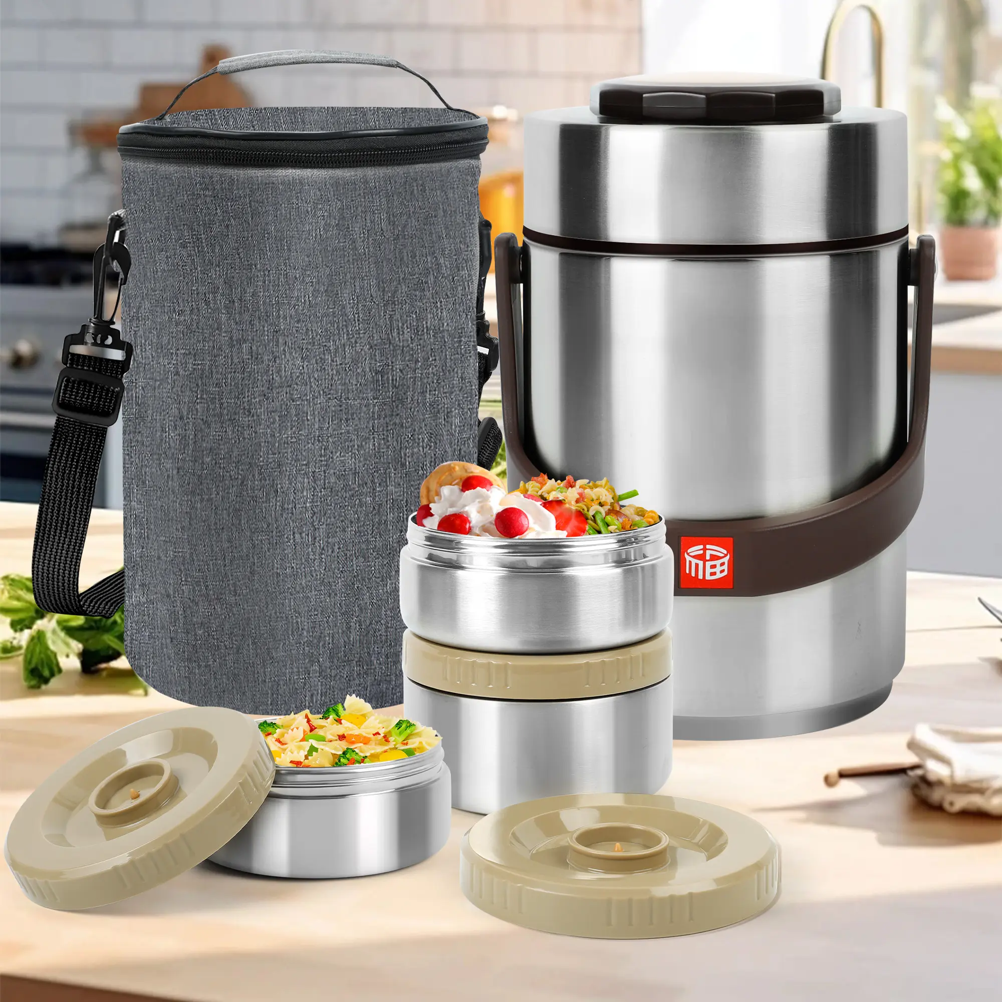 Thermo for Hot Food & Soup 67 Oz, 3-Layer Sealed Stackable Insulated Food Container with Lunch Bag, Ideal for Daily Office Meals, School Lunches and Outdoor Dining