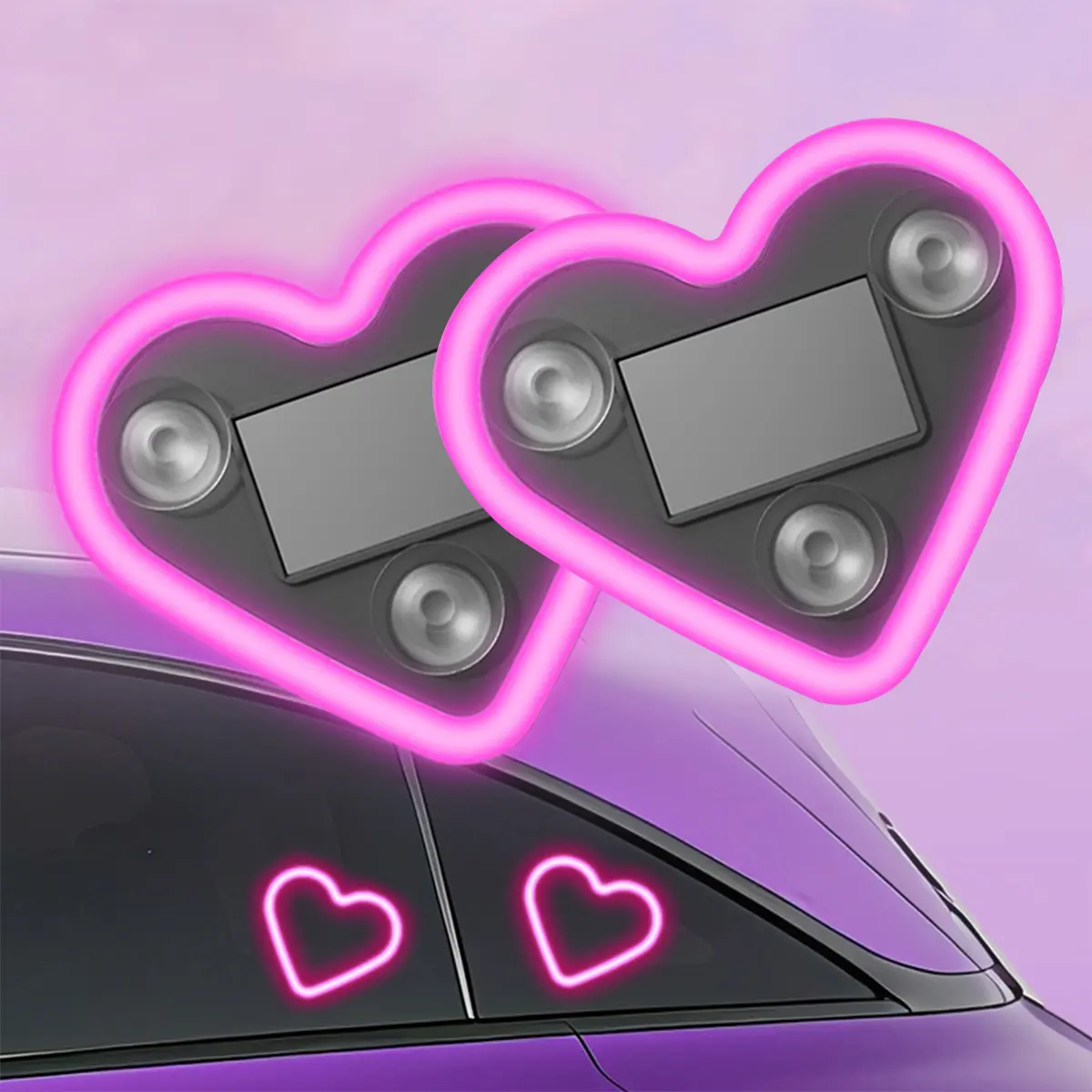 2pc Heart Neon Sign, Car LED Ambient Light, Led Car Lights, Car Decorative Light, Solar-Powered Heart-Shaped LED, Waterproof, Car Ambient Lighting, Romantic Gift for Holidays & Anniversaries, Ambient Lighting Car Interior