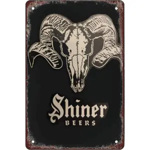 Shiner Bock Beer Texas Ram Funny Tin Sign Garage Home Decor Bars Decor Art Poster Vintage Bakery Kitchen Cafe Wall Decoration 12x8 Inches