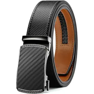 Adjustable Leather Ratchet Belt for Men, Automatic Buckle Dress Belt, Trim-to-Fit Casual & Business Belt, Gift for Dad