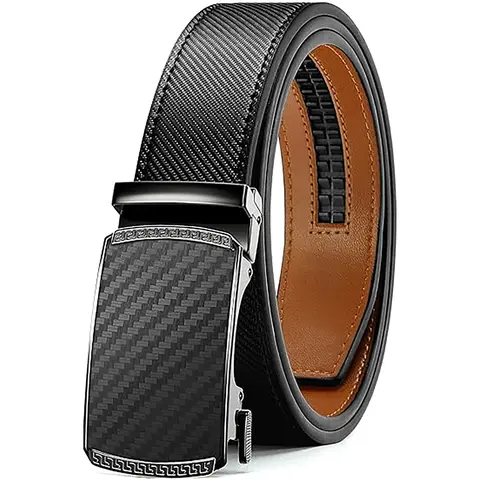 XMWUS Men's Leather Ratchet Belt with Automatic Buckle, Adjustable No-Hole Dress Belt for Men, Casual Business Belt, Men's Fashion Accessories, Birthday Gift for Him