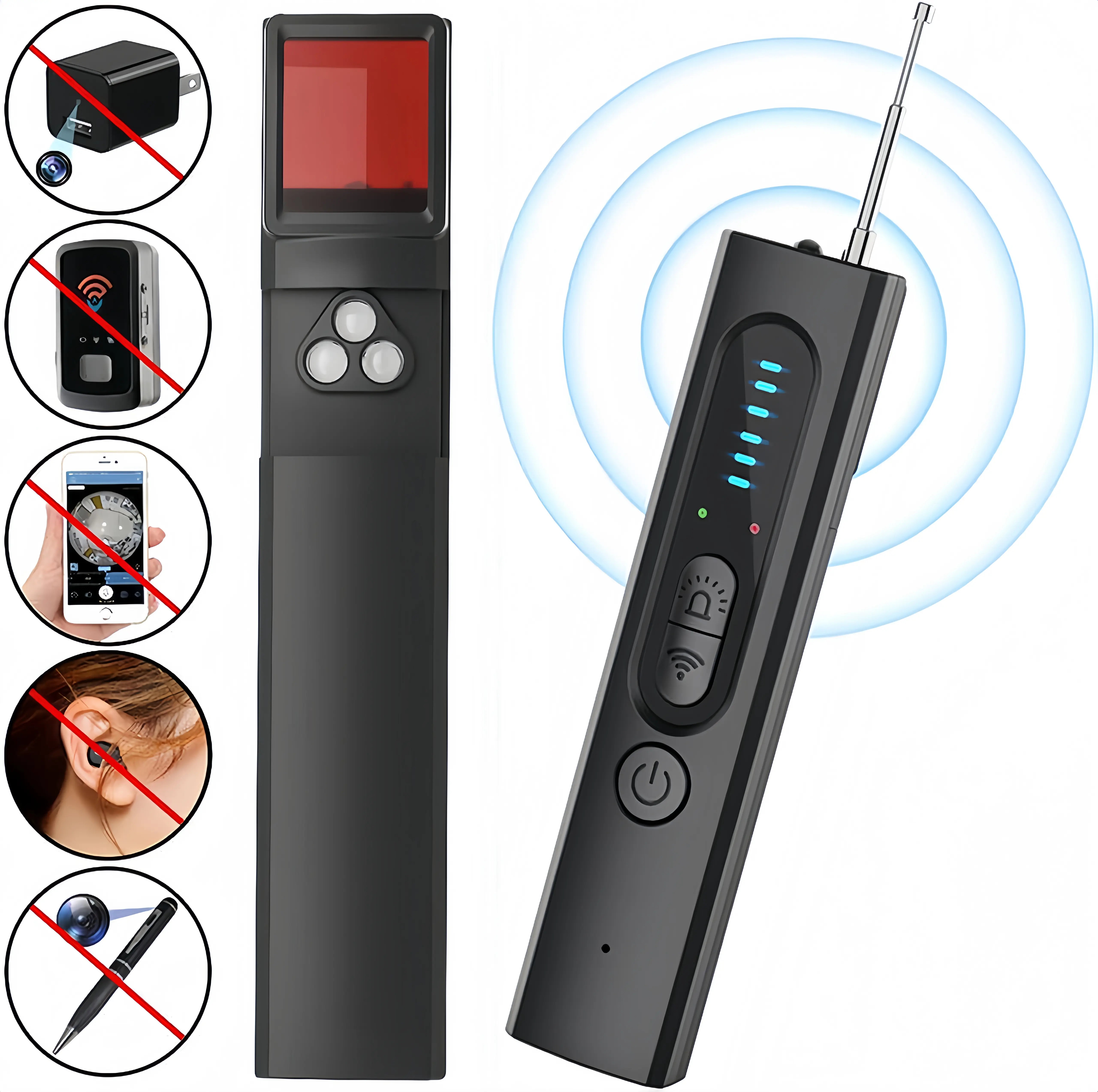 Multi-functional Hidden Camera Detector - 6-in-1 Anti-Spy RF Signal Scanner & GPS Tracker Detector for Wireless Listening Devices, Pinhole Cameras, Magnetic Signal Detection in Hotels, Cars, Offices