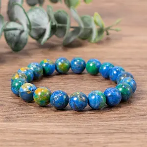 Natural Azurite& Malachite Stone Crystal 8mm Beaded Handmade Stretchy Bracelet Healing Protection Gift