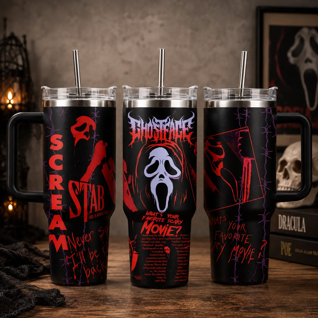 Retro Ghostface Scream Tumbler Cup, Ghostface Horror Character Cup, Halloween Gifts, Scary Movie Tumbler, Gift for Friend