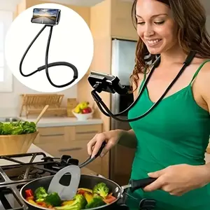 Universal Smart Mobile Phone Stand,Hanging on Neck Cell Phone Mount Holder, Lazy Cell Phone Holder (Black)