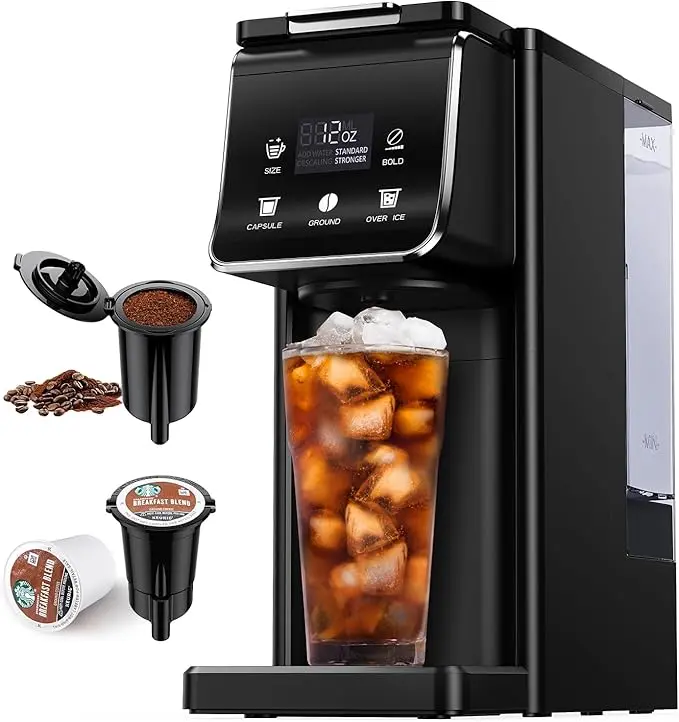 Hot & Iced Coffee Maker for K-Cups & Ground Coffee, Single-Serve Brewer with Bold Setting, Reusable Filter, Travel Mug Friendly, Compact & Quick Brew, Black Household Appliances espresso machine coffee bar supplies,home essentials Coffee Maker Machine