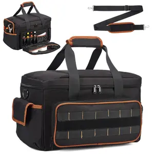 Heavy Duty 17 Inch Tool Bag for Men Women, Oxford Fabric Tool Tote with Multiple Pockets, Wide Mouth Opening, Adjustable Shoulder Strap, Organizer for Electricians Mechanics Carpenters HVAC