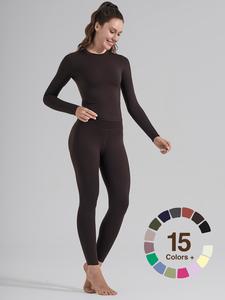 Women's High-Waisted 25‘’ Inseam Sporty Leggings Set Long Sleeve Top & Yoga Pants Elastic Fabric Comfortable Fit Ideal for Gym & Daily Wear Leggings Womens Leggings fyp outdoorfun,summerwins summerwins Workout Running Clothes Spandex For Gym