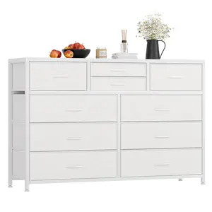TV Stand Dresser with 10 Fabric Drawers, Media Console Storage Table for 50 Inch TVs, Modern Entertainment Center Furniture for Living Room