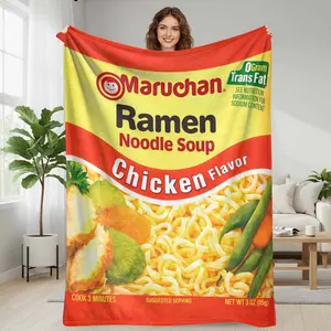 Chicken Ramen Noodle Soup Flannel Blanket Instant Noodles Food Print Soft Warm Lightweight Cozy for Home Kitchen Dining Room Picnic Camping Gift