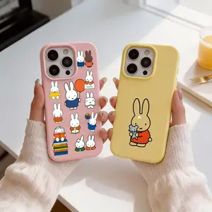 Cartoon miffy Phone Case Cover 2-in-1 Detachable Clear Jelly for iPhone Case | 17/16/15/14/13 Dopamine Color Card Photo Holder | Slim Fit Soft TPU Bumper Shockproof Anti-Yellowing Scratch Resistant Ultra Thin Lightweight
