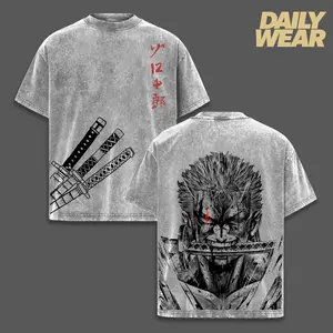 Roronoa Zoro Vintage Washed Oversized T-Shirt, One Piece Three Sword Style Graphic Tee, Unisex Streetwear Anime Soft Cotton Top Outfit for Men, Casual Menswear Gift for One Piece Fans