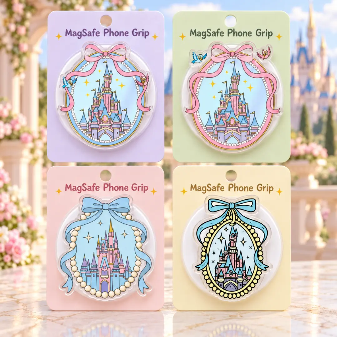 Fairy Tale Castle Acrylic MagSafe Phone Grip, Coquette Dreamy Storybook Castle Design, Foldable Phone Stand Holder, Girly Gift for Her