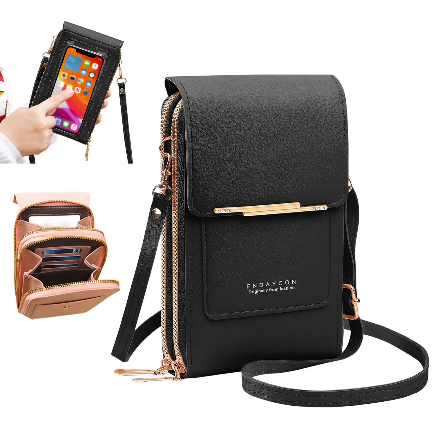 Lotosug Touchscreen Sensitive Phone Bag with Multiple Colors, Use Phone Without Taking It Out, Clear Window Crossbody Purse with 3 Card Slots & Secure Dual Zipper Wallet, Water-Resistant Gym & Shopping Everyday Accessories, Gifts for Women