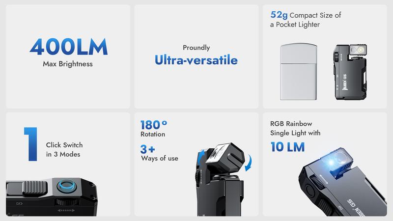 WUBEN G5 Premium Rotatable RGB Mini Pocket Flashlight, 400 Lumens, USB-C Rechargeable, Magnetic Clip, Ideal for Work, Travel, and Gear Bags, Outdoorfun WUBEN G5 Premium Rotatable RGB Mini Pocket Flashlight, 400 Lumens, USB-C Rechargeable, Magnetic Clip, Ideal for Work, Travel, and Gear Bags, Outdoorfun