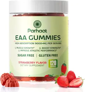 Essential Amino Acids EAA Gummies with All 9 Essential Aminos and Branched Chain BCAAs Muscle Recovery Growth Strength Workout Supplement Non GMO Gluten Free Vegetarian Friendly Chewable Supplement Vitamins 120 Count Strawberry