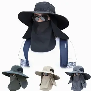 Wide Brim Sun Hat with Detachable Face Cover, Upf 50+ Fishing Hat, Breathable Outdoor Bucket Hat for Men's Hiking & Camping