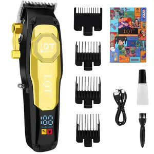 LQT Professional Men's Hair Clippers with Adjustable Cutting Head Zero-Gap Engraving Shears Long Battery Life LED Display Low Noise Gold Finish