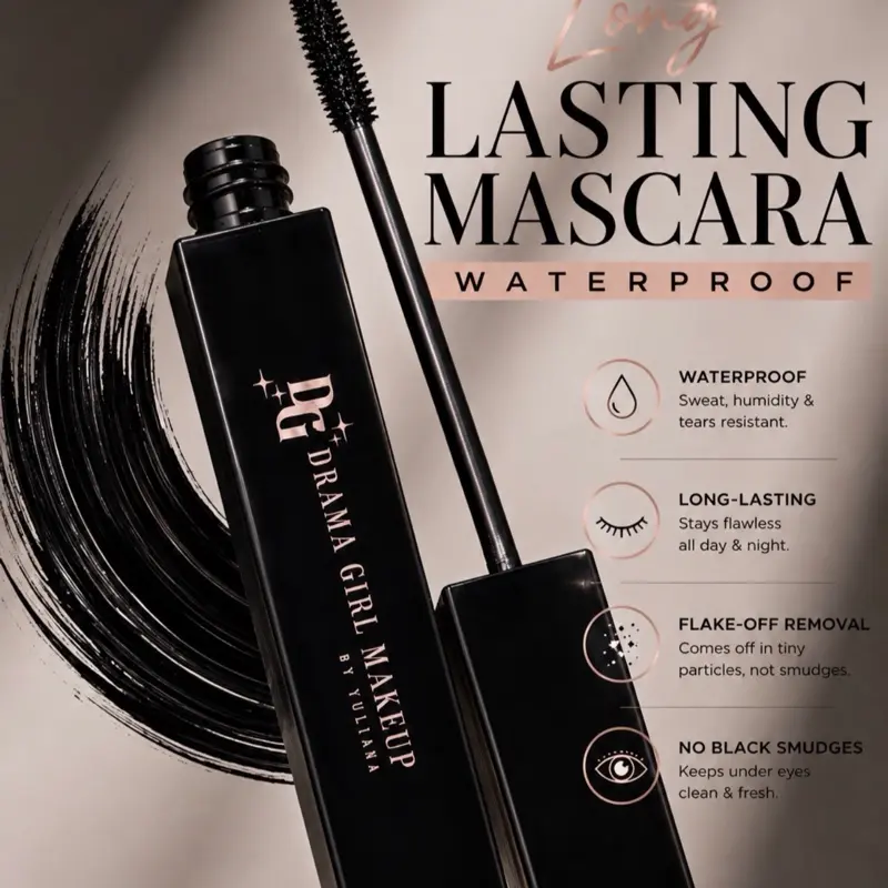 Drama Girl Makeup Waterproof Mascara - Black Handle with Screw-On Application, Ideal for Makeup Application - Cosmetic