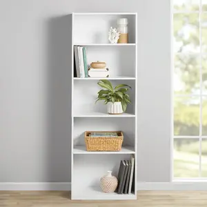 Mainstays 5-Shelf Bookcase with Adjustable Shelves, White - Perfect for Books, Artwork, and Collectibles