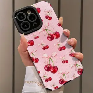 Cherry Pattern Phone Case, Decorative Phone Protector Cover, Phone Accessories Compatible with iPhone 16 15 14 13 12 11 Series