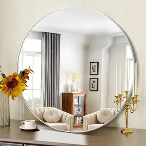 42-Inch Round Wall Mirror  Silver Frame with HD Explosion-Proof Glass