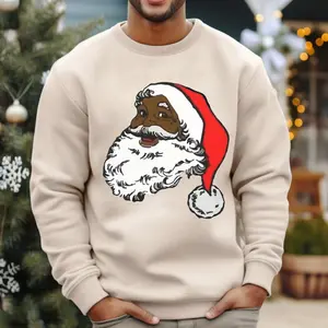 Black Santa Claus Unisex Crewneck Sweater, African American Christmas Tee, Black Santa Xmas Shirt Gifts for Men and Women