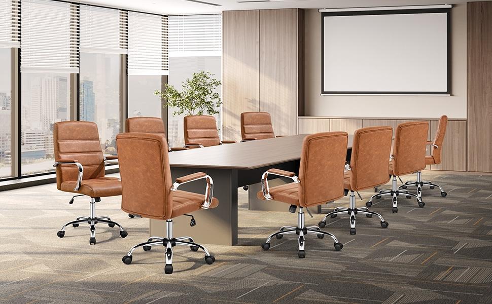 Yaheetech Office Chair Mid-Back Swivel Desk Chair with Arms PU Leather Height Adjustable Office Executive Chair