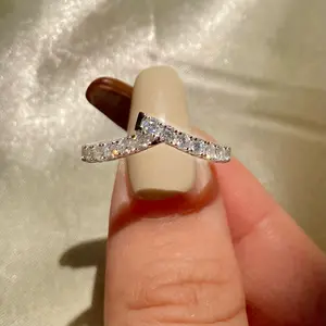 Esberry Small zircon asymmetrical cross-row ring Original 925 Sterling Silver Engagement Ring