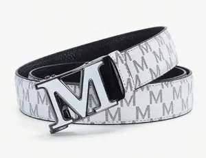 Men's Fashion Belt With Letter M Design High-Quality Alloy Automatic Buckle Ideal For Casual Wear Special Occasions Durable Alloy Buckle