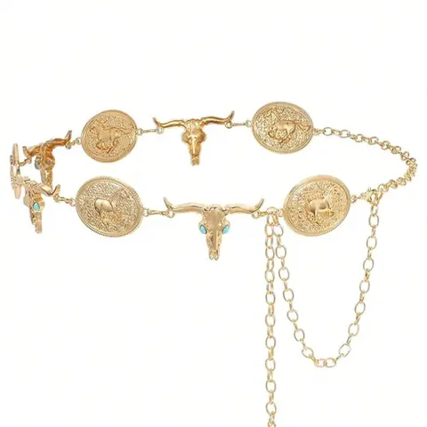 Boho Style Women's Metal Waist Chain with Turquoise Pendant, Perfect for Evening Dates Parties Weddings Halloween Christmas Gifts, African Belly Chain, Body Jewelry, Body Chains, Body Jewellery