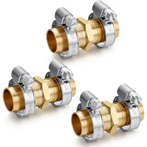 Solid Brass Garden Hose Repair Connector with Clamps Hose Repair Kit, 3/4"Barb Garden Hose Fittings (3/4"Barb-3 Set)