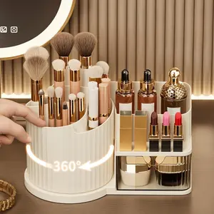 Plastic Luxury Makeup Brush Holder, Makeup Tool Organizer, Rotating Cosmetic Organizer, Desktop Rotatable Cosmetic Organizer Storage Box for Skincare Products, Elegant Design, Durable Material