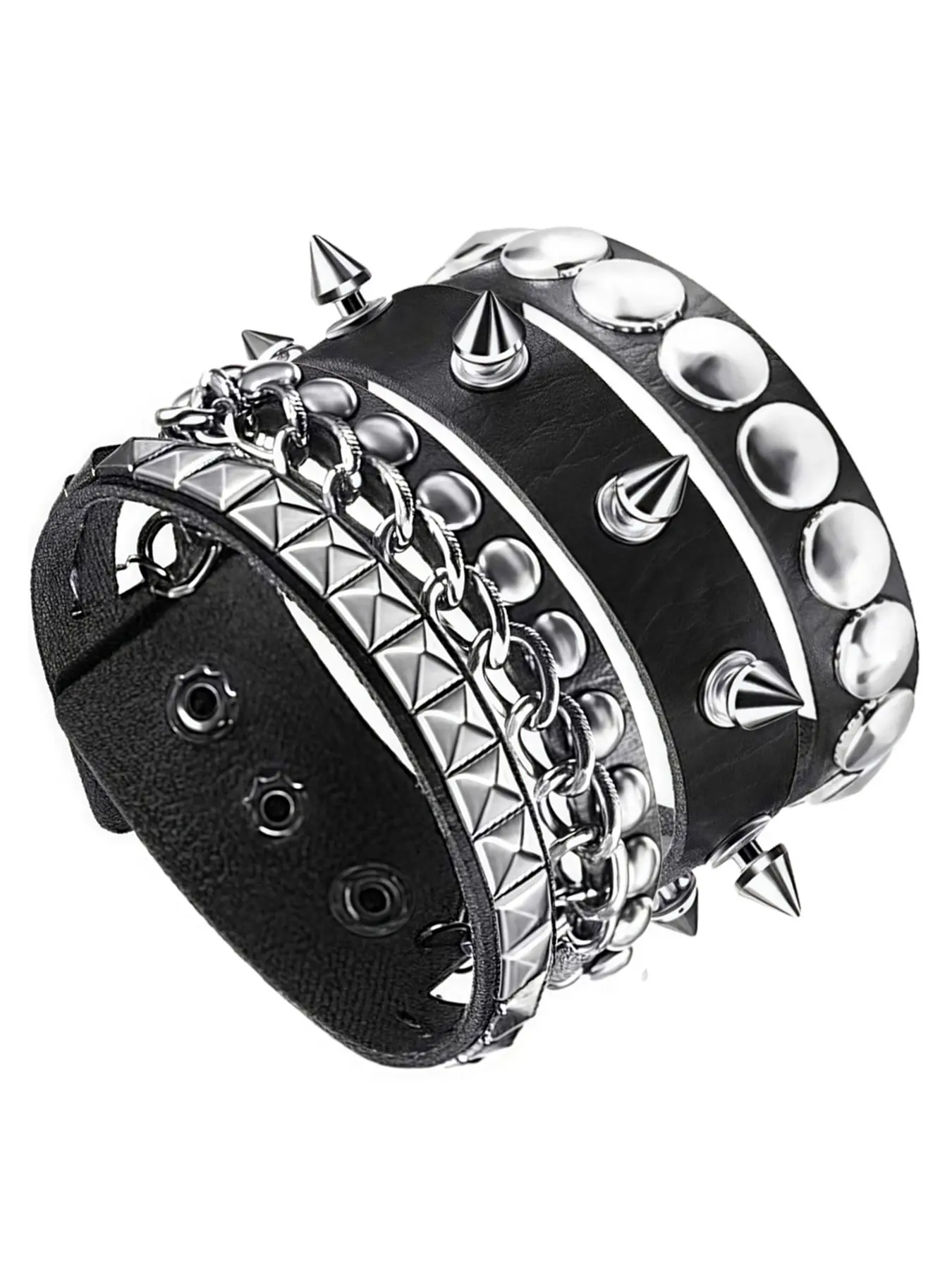 Multi-Layer Punk Rivet Bracelet, Layered Bracelet, Wide Leather Bangle for Street Dance, Bold Personality Accessory, Unisex Fashion Jewelry, Gothic Jewelry, Fashionable Bangle, Stackable Bracelets, Bangle Set, Stacking Bangles