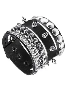 Multi-Layer Punk Rivet Bracelet, Wide Leather Bangle for Street Dance, Bold Personality Accessory, Unisex Fashion Jewelry, Gothic Jewelry, Fashionable Bangle