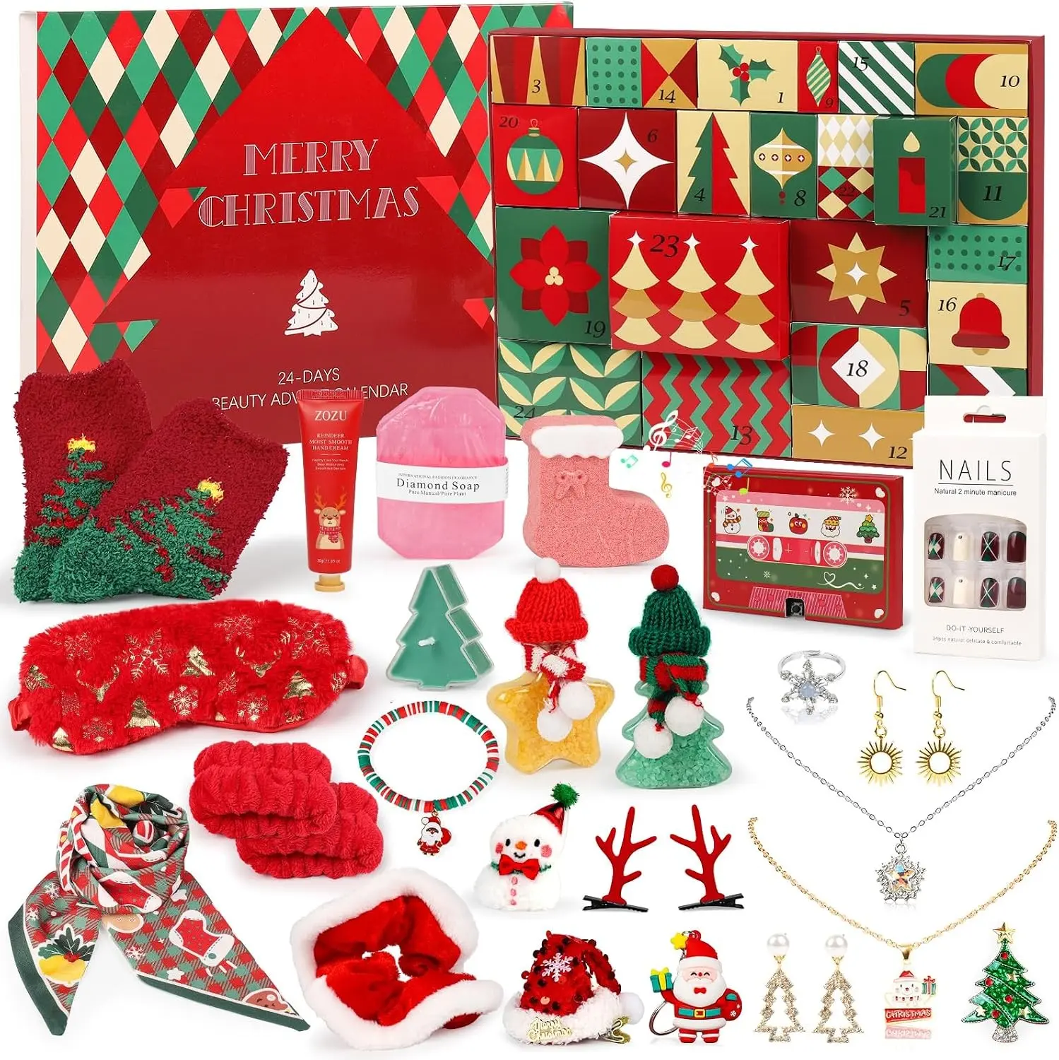 Advent Calendar 2025 Adult Women - 24 Days of Christmas Advent Calendar for Teen Girls, Wife, Her - Unique Spa Christmas Gift Basket, Jewelry & Beauty Advent Calendar Includes Voice Recorder Greeting