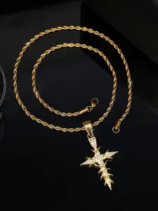 Hip-Hop Jewelry Cross-Shaped Pendant Necklace, Sharp Spikes Crystal-Shining Design, Religious Gift for Men & Women, Dazzling Easter Present, Glitter Cross Pendant
