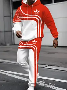 Vintage Three-Stripe Star Stripes Set, Colorblock Hoodie & American Classic Sport Joggers, Trendy