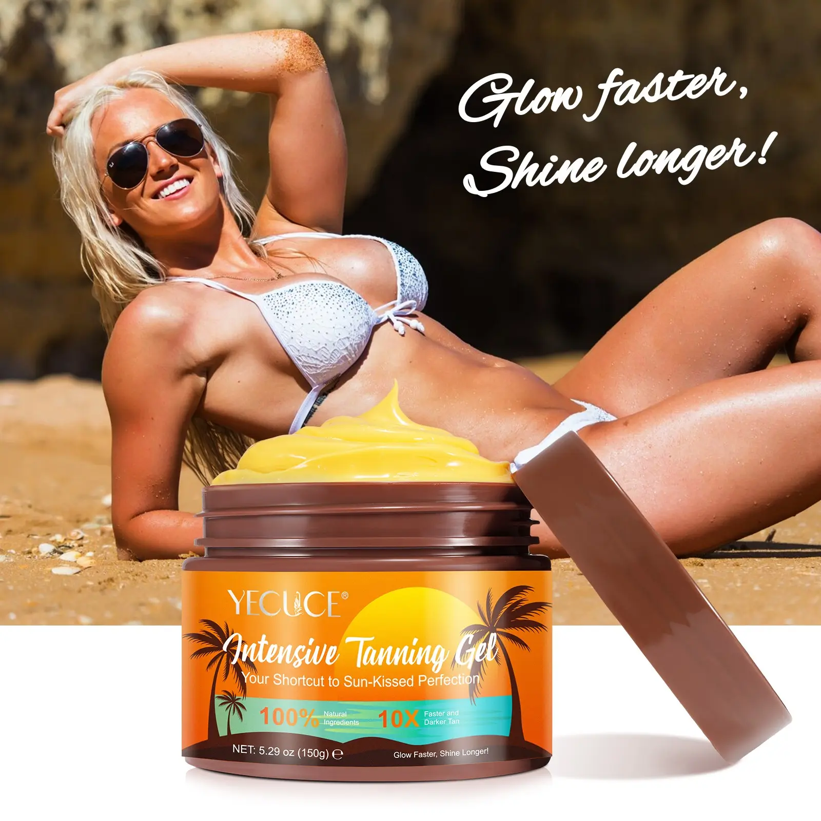 Yecuce Bronzing Cream 150g, Strong Effect Bronzing Gel, Intensive Tanning Gel, Faster and Longer-Lasting Tan, Summer Beach Bronze Skin, Perfect for Outdoor Use