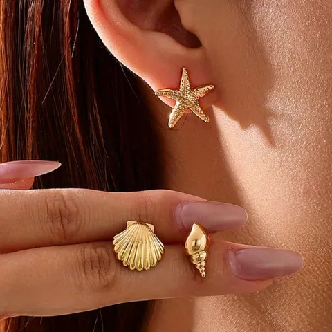3 Pairs Elegant Metal Shell Snail Stud Earrings Jewelry Set, Four Seasons Beach Style Jewelry, Simple Design for Women, Perfect for Vacation Earring Studs