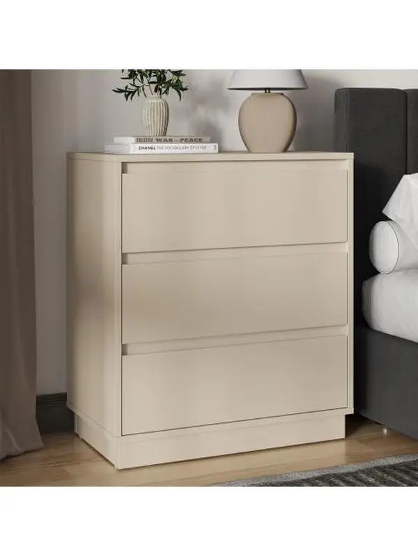 Bellemave 2-Piece Large 3-Drawer Handle-Free P2 MDF Dresser Set, Modern Bedroom Nightstand, Wide Bedside Table with Hidden Pull-Out System, Wooden Storage Chest for Living Room, Beige