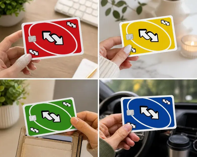 BUY 1 GET 1 FREE - Uno Reverse Card Skin, UNO Reverse FUNNY Meme Card Sticker Wrap, Holographic Credit Card Cover, Sparkly Debit Card Decal
