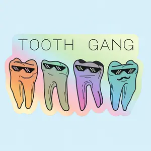 Tooth Gang Sticker – Funny Dental Holographic Decal for Water Bottles, Laptops & More
