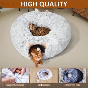 Christmas Gift Cat Tunnel with Cat Bed, Suitable for Indoor Cats, Soft Plush Peeping Cat Hole, Donut Tunnel, Multi-functional Cat Amusement Park Toy Hiding Place, Suitable for Small, Medium And Large Cats, Kittens, Rabbits, with A Pet Scarf