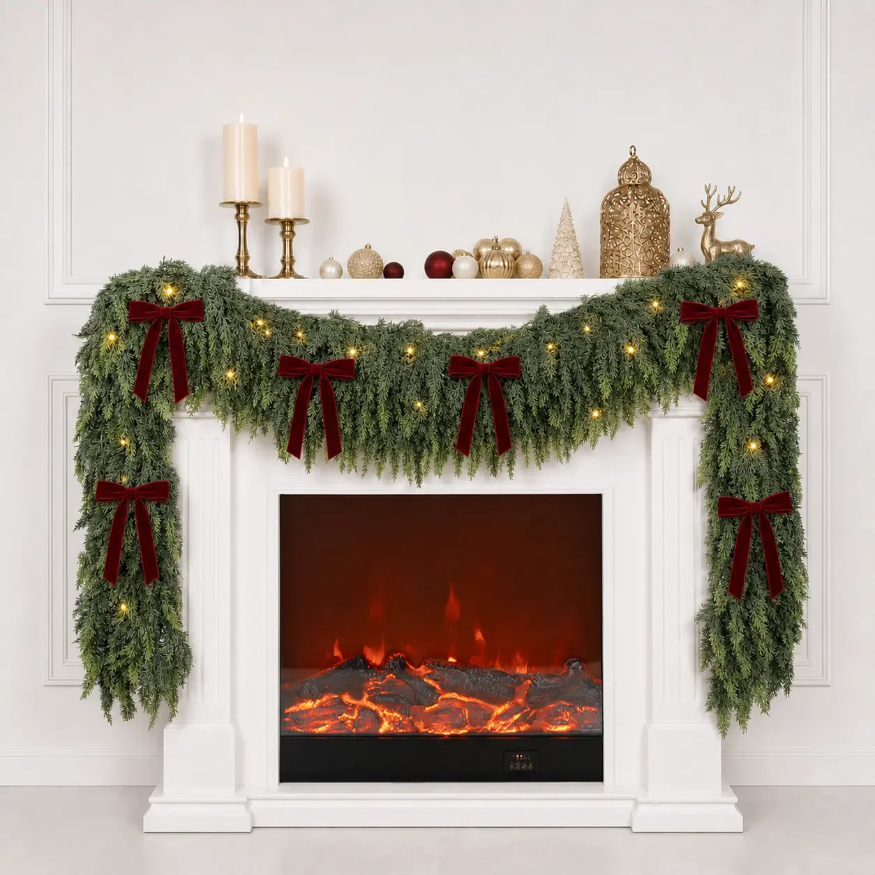 9FT Christmas Cedar Garland Real Touch Greenery for Mantle Decor | Realistic Thick Artificial Winter Garland for Fireplace Stairs Porch Outdoor Indoor Xmas Decoration