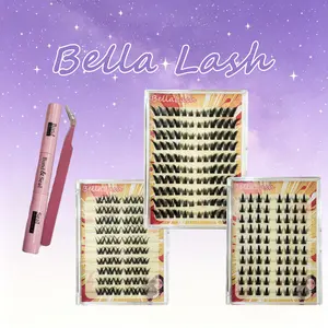 Bella lash 3-Box False Eyelash Set with Glue — DIY false lashes, natural soft waterproof reusable extensions, curled, for home use, easy application makeup beauty dense false eyelashes glue set Cosmetic