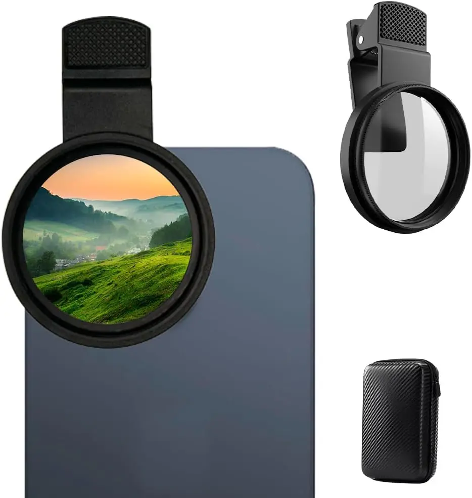 Circular Polarizing Filter 52mm Clip for Phone Camera Lens, Compatible with Most Cell Phones, Black Color