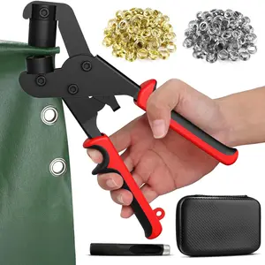 Grommet Tool Kit, 3/8 Inch Grommet Kit Handheld Eyelet Pliers Set with 500 count 10 mm Grommets with Tool Bag, Brass Grommet Eyelet Kits Save Effort Hole Punch Plier for Tarps Leather Paper Flag