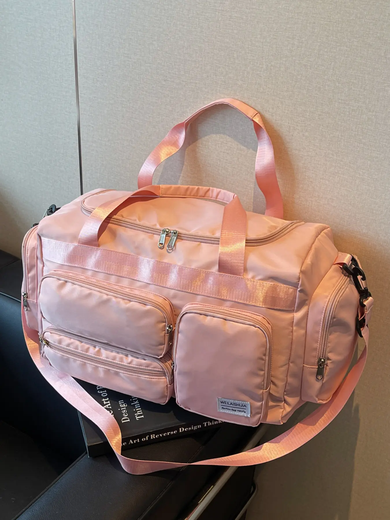 Large capacity travel tote bag, solid color handbag, zipper closure, fashionable and versatile, suitable for college students, school, business trips, camping, fitness, men's and women's travel bags, Fashionable Duffel Bag, Duffle Bag Travel