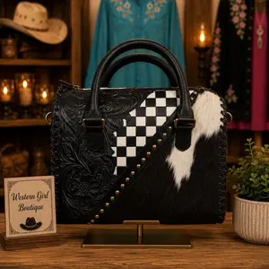 Black and White Checkered with Tooled Leather and Cowhide Medium Speedy
